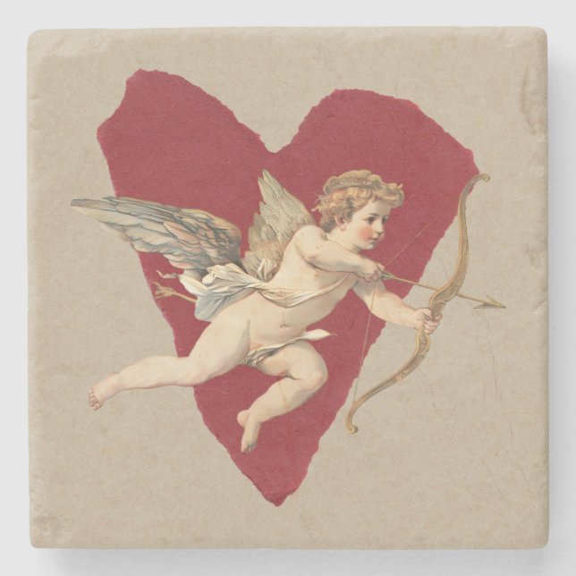 Bold Romance Classics Red Heart Angel Bow & Arrow  Stone Coaster (Front)