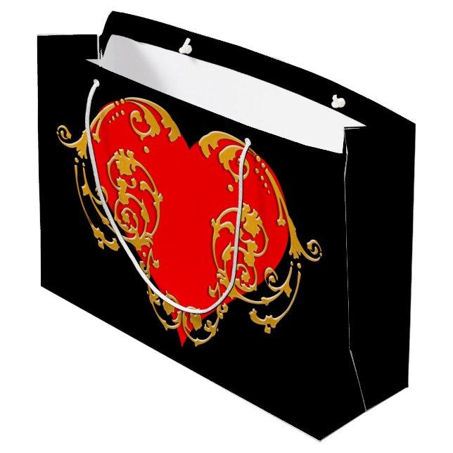 Bold Romantic Valentine Red Goth Heart  Large Gift Bag (Back Angled)