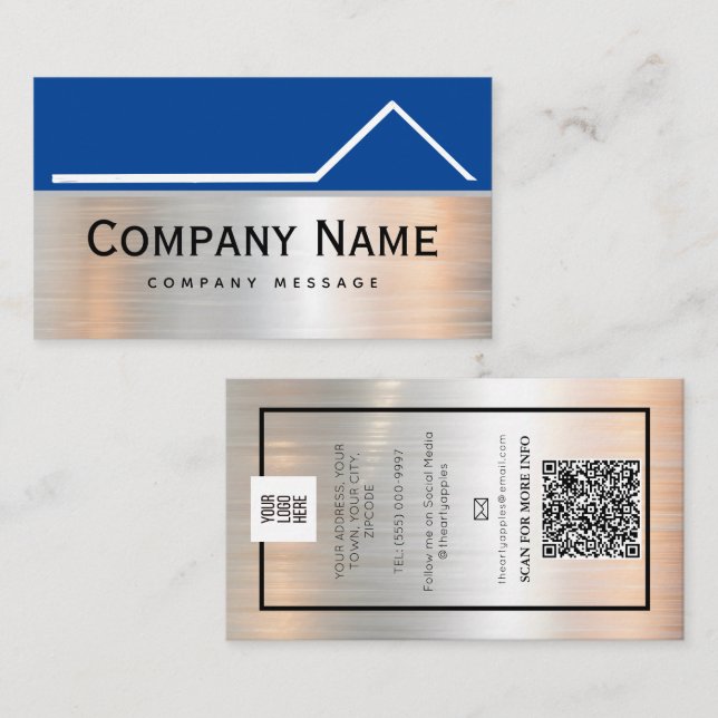 Bold Roof Repairs & Maintenace Service Metal Logo  Business Card (Front/Back)