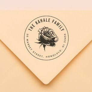Bold Rose Custom Family Name & Return Address Rubber Stamp