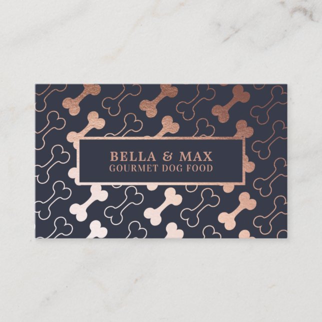 Bold Rose Gold Dog Bone Pattern Business Card (Front)
