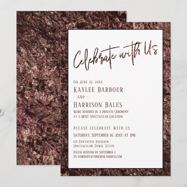 Bold Rose Gold Handwriting Celebrate with Us Invitation (Front/Back)