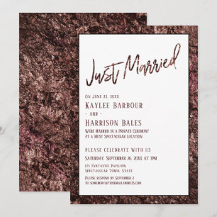 Bold Rose Gold Handwriting Just Married Reception Invitation