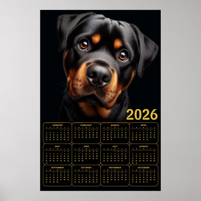 Bold Rottweiler 2026 Calendar Poster (Front)