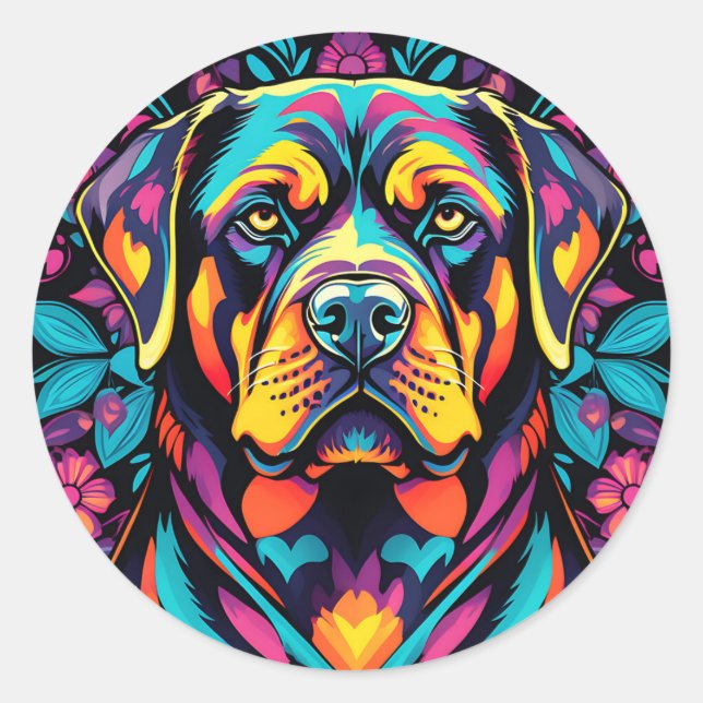Bold Rottweiler Dog Vibrant Classic Round Sticker (Front)