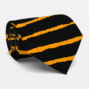 Bold Rough Stripes - Black on Orange Tie