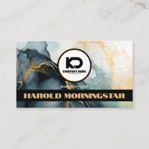 BOLD Round Logo and QR Code Indigo Gold Fluid Ink Business Card