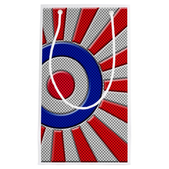 Bold Roundel Sunburst Design in Carbon Fibre Style Small Gift Bag (Front)