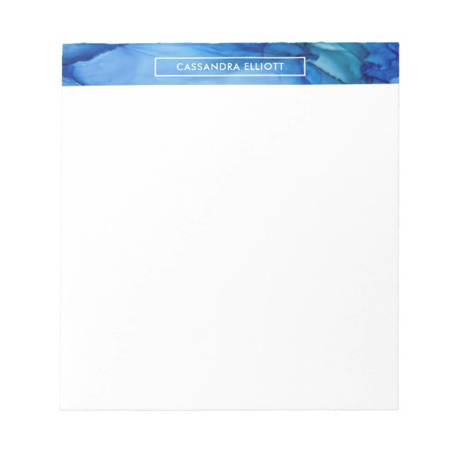 Bold Royal Blue Alcohol Ink Liquid Abstract Art Notepad (Front)