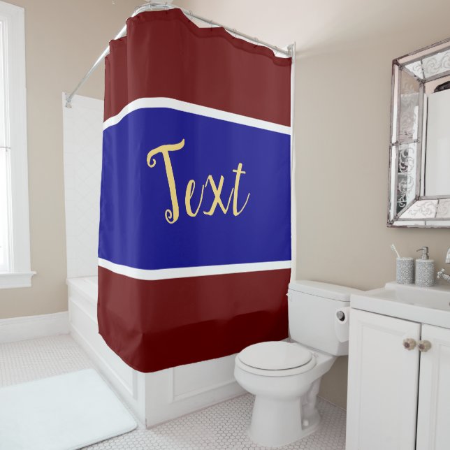 Bold Royal Blue Dark Red Stripes  Shower Curtain (In Situ)