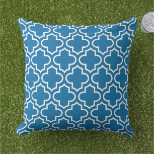 Bold Royal Blue White Quatrefoil Trellis Cushion