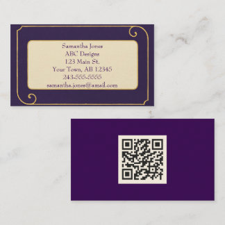Bold Royal Purple & Gold QR Code Business Card