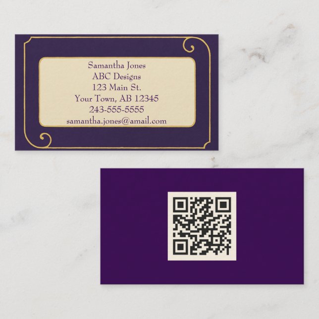 Bold Royal Purple & Gold QR Code Business Card (Front/Back)