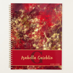 Bold Ruby Red and Gold Marble Art Design Planner