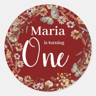 Bold Rustic Wildflower Floral Baby Birthday Classic Round Sticker
