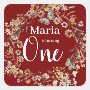 Bold Rustic Wildflower Floral Baby Birthday Square Sticker