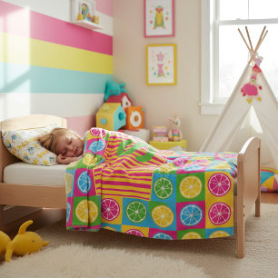 Bold S Initial Citrus Squares Vibrant Fleece Blanket