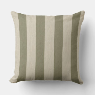 Bold Sage Green and Cream Vertical Striped Pattern Cushion