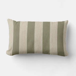 Bold Sage Green and Cream Vertical Striped Pattern Lumbar Cushion