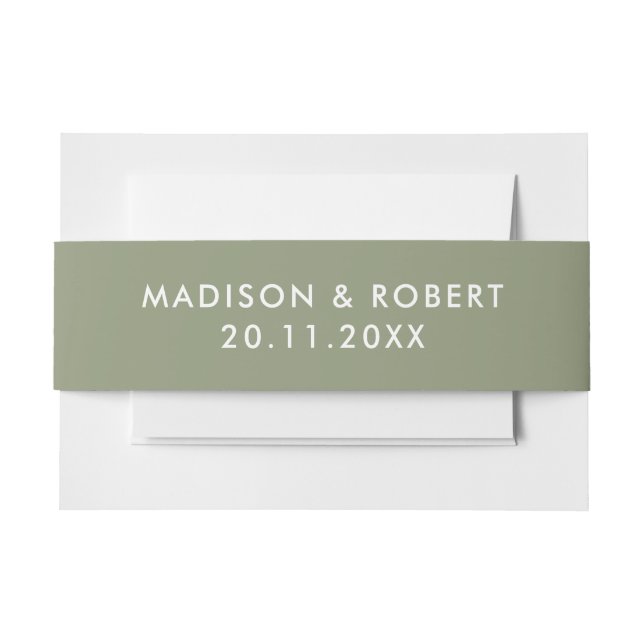 Bold Sage Green Minimalist Modern Simple Wedding Invitation Belly Band (Front Example)
