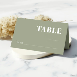 Bold Sage Green Minimalist Wedding Guest Place Card