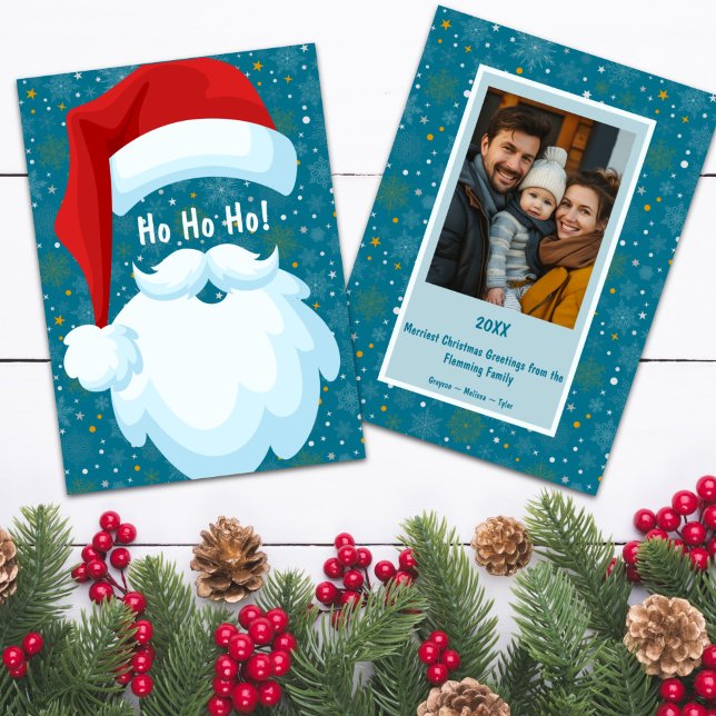 Bold Santa Customised Photo Christmas Holiday Card (Bold Santa Customizable Family Photo Christmas Card)