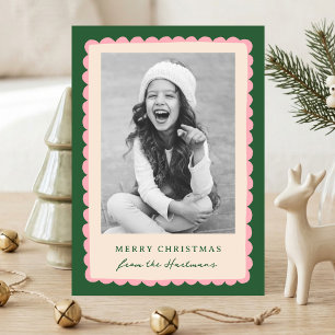 Bold Scallop Frame Hand Drawn Christmas Photo Holiday Card