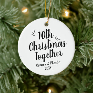 Bold Script 10th Christmas Together Personalised Ceramic Tree Decoration