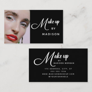 Bold Script Black and White Photo Makeup Business Card