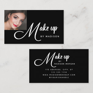 Bold Script Black and White Photo Makeup Business Card