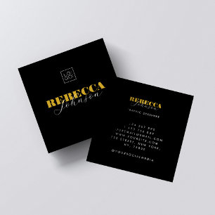 Bold Script Black Modern Logo Square Business Card
