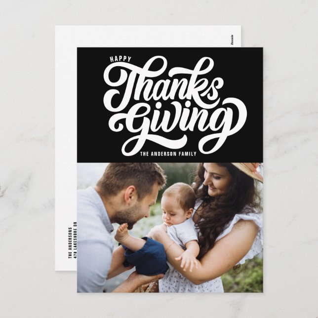 Bold Script Black Photo Happy Thanksgiving Holiday Postcard (Front/Back)