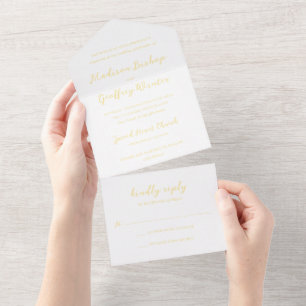 Bold Script Butter Yellow Elegant Wedding All In One Invitation