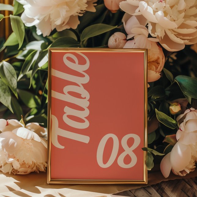 Bold Script Coral Pink Modern Wedding Table Number (Creator Uploaded)