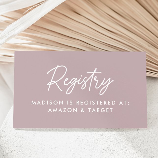 Bold Script Dusty Purple Baby Shower Registry Enclosure Card (Creator Uploaded)