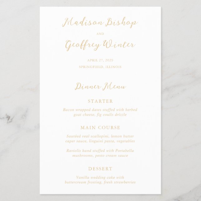 Bold Script Earthy Neutral Budget Wedding Menu (Front)