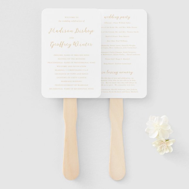 Bold Script Earthy Neutral Elegant Wedding Program Hand Fan (Front and Back)