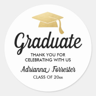 Bold Script Gold Graduate Hat Thank You Classic Round Sticker