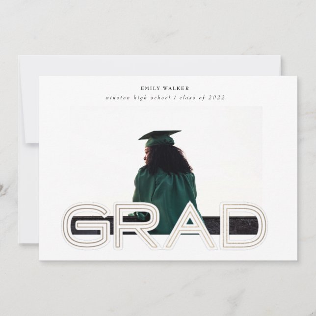 bold script graduation announcement photo card (Front)