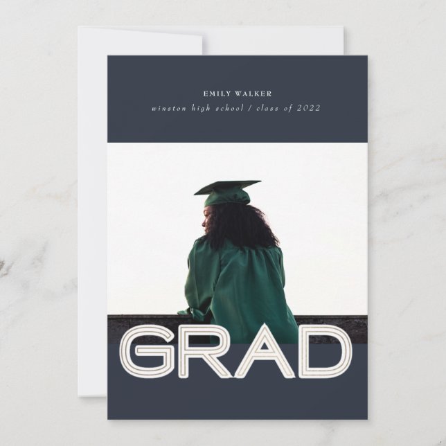 bold script graduation announcement photo card (Front)