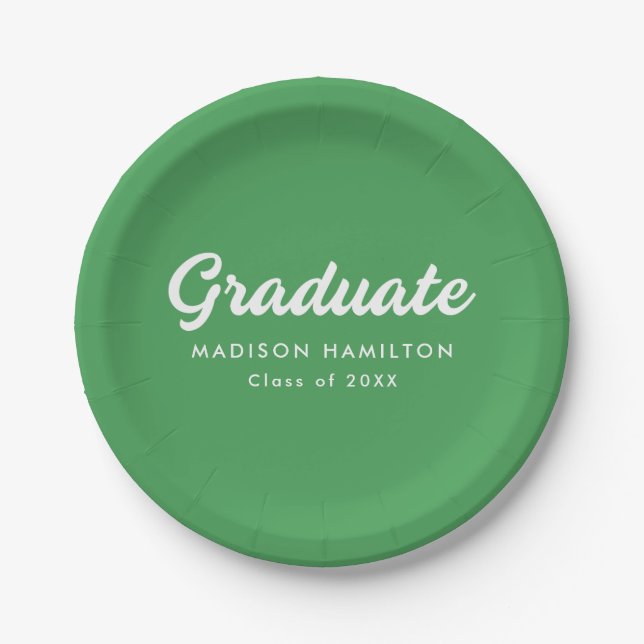 Bold Script Green Graduation Paper Plate (Front)