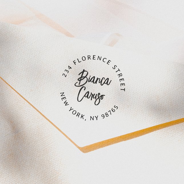 Bold Script Lettering Name Round Return Address Rubber Stamp (Creator Uploaded)