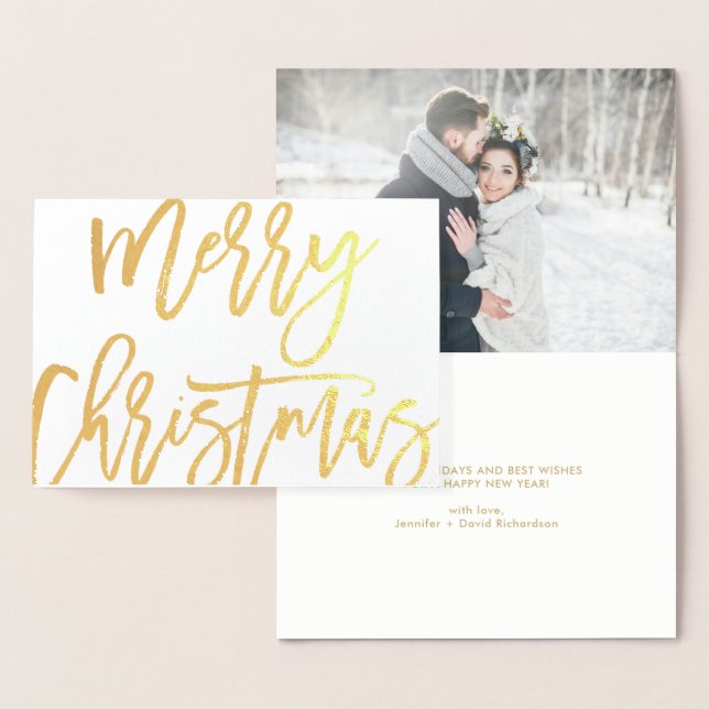 Bold Script Merry Christmas Typography with Photo Foil Card (Display)