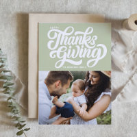 Bold Script Mint Green Photo Happy Thanksgiving