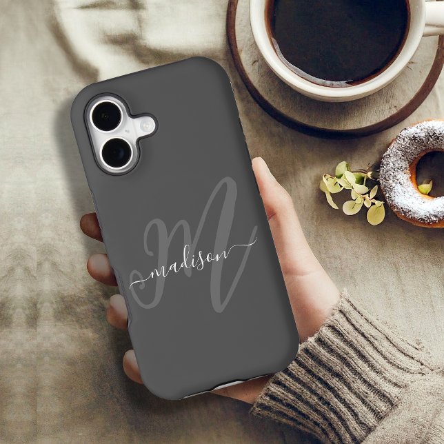 Bold Script Modern Monogram and Name in Grey (Creator Uploaded)