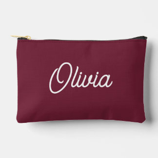 Bold script monogram, burgundy red accessory pouch