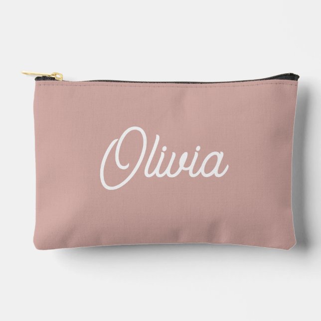 Bold script monogram, modern blush pink  accessory pouch (Front)