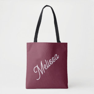 Bold script monogram, modern red burgundy  tote bag