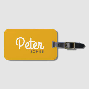 Bold script name Mustard yellow modern simple Luggage Tag