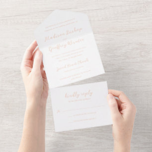 Bold Script Peach Elegant Wedding All In One Invitation